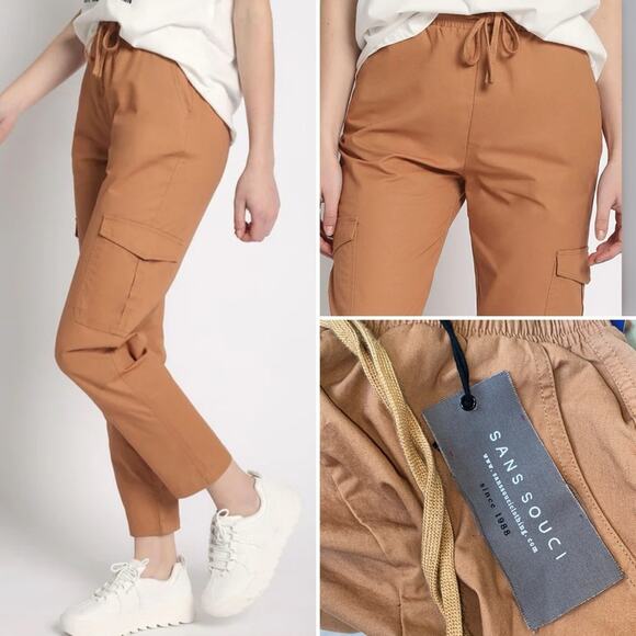 New Sans Souci $112 Clay Brown Elastic Waist Cargo Crop Small - Picture 1 of 14